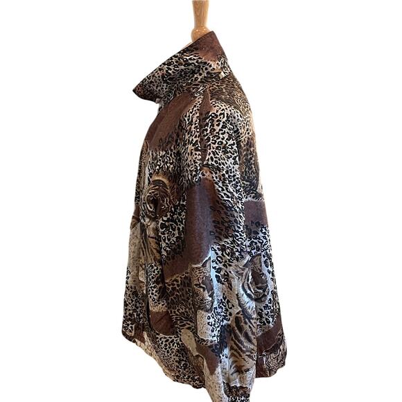Vintage Kim Rogers Sport Silk Mixed Animal Print Bomber Jacket, Size 1X - Picture 3 of 14